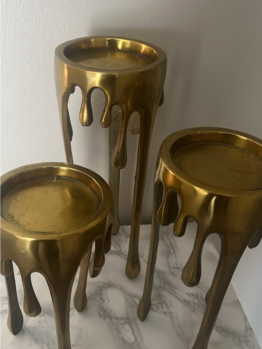 Brass Gold Drip Accent Stools - Set of 3
